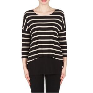 JOSEPH RIBKOFF Striped Tunic Top Black Tan Size 8 EUC